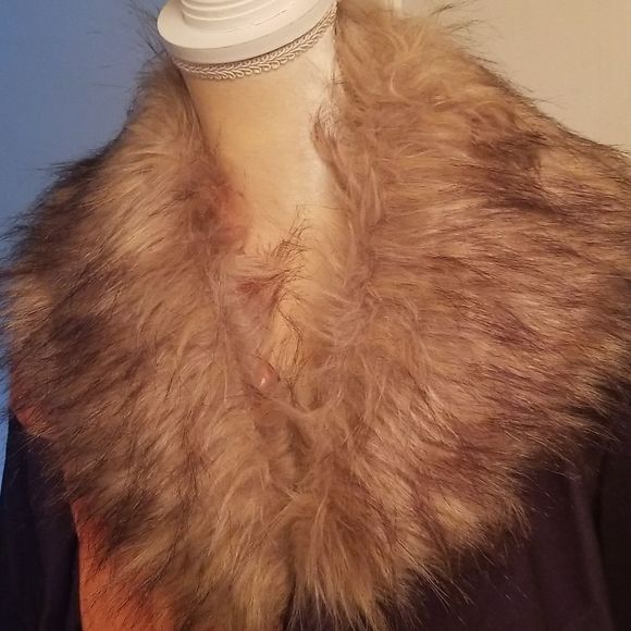 Womens Orange & Navy Color Block  Faux Fur Removable Collar Coat New Wool Look L - Picture 4 of 13